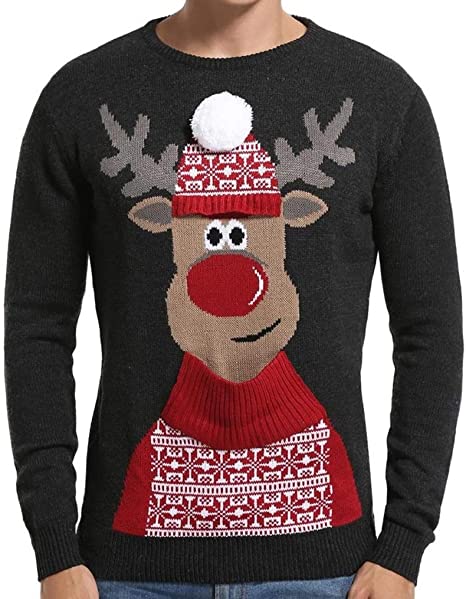 daisysboutique Men's Holiday Reindeer Snowman Santa Snowflakes Sweater