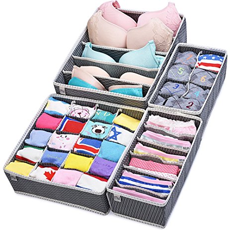 Closet Underwear Organizer Drawer Divider 4 Set by MIUCOLOR for Underwear, Bras, Socks, Ties, Scarves, Grey