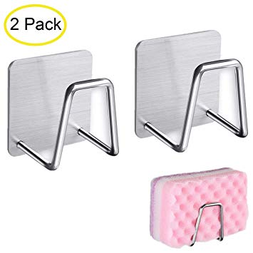 NEXCURIO Adhesive Sponge Holder Sink Caddy for Kitchen Accessories - SUS304 Stainless Steel Rust Proof Waterproof, Quick Drying (2 Pack)