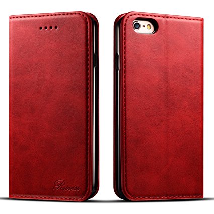 iPhone 6 Plus Case Leather Card Phone Wallet By Rssviss For iPhone 6s Plus- Red