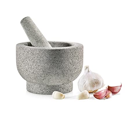 6'' Original Mortar and Pestle Set - Heavy Duty Unpolished and Natural Granite, 2 Cups Capacity, Sturdy and Steady Without Sliding, Perfect for Wet Or Dry Ingredients - NutriChef NCPSTL1