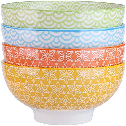 V VANCASSO Porcelain Bowls Set for Salad Soup Cereal Rice Snack Dinnerware Bowl Set 4-Piece 6" Porcelain China Ceramic - Colored