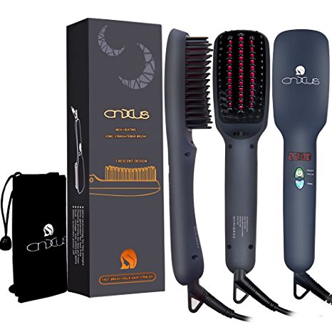 Hair Straightener Brush, CNXUS MCH Ceramic Heating Hair Straightening Ionic Brush, Frizz-Free Hair Care for Silky Straight Hair Styling, LCD Display, Adjustable Temperature, Anti Scald, Portable