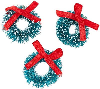 Factory Direct Craft 1 inch Miniature Frosted Sisal Christmas Wreaths with Red Bows 18 Total Mini Wreaths