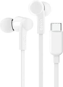 Belkin SoundForm Wired Earbuds with USB-C Connector, in-Ear Earphones w/Microphone - Headphones for iPhone 16, iPad Mini, Galaxy S24, Android, and More with USB-C Connector (USB-C Headphones) - White