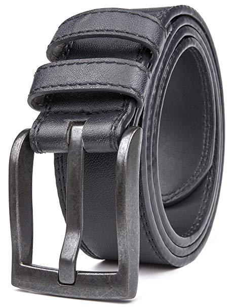 Belts for Men, Classic Stitched Large Width Strap, Regular Tall & Big sizes - Mens Jeans Belt - Handmade