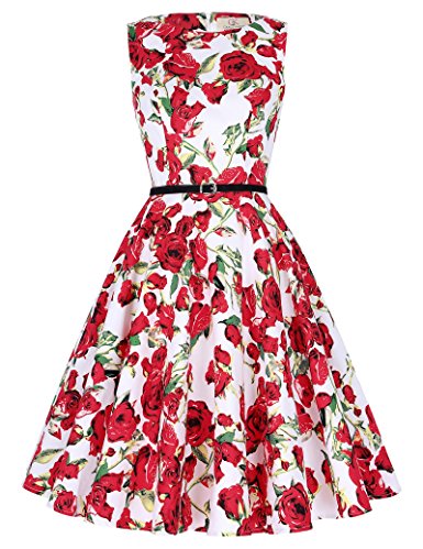 GRACE KARIN BoatNeck Sleeveless Vintage Tea Dress with Belt