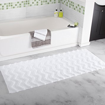 Lavish Home 100% Cotton Chevron Bathroom Mat - 24x60 inches - White