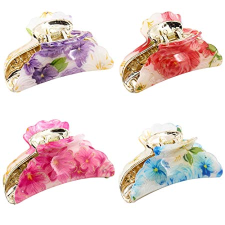 Kaide Florals Pattern Plastic Acrylic Claw Hair Clip Clamp,Jaw Hair clip Barrette for Girls and Women