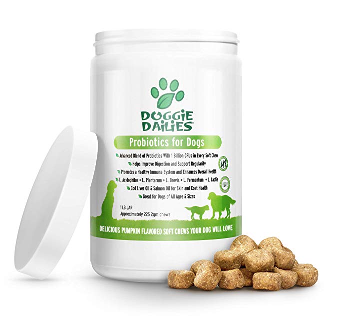 Doggie Dailies Probiotics for Dogs, 225 Soft Chews, Advanced Dog Probiotics with Prebiotics, Relieves Dog Diarrhea, Improves Digestion, Enhances Immune System, Improves Overall Health
