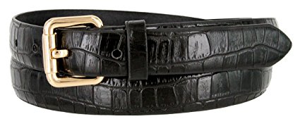 7075 Women's Skinny Alligator Embossed Leather Casual Dress Belt with Roller Buckle Style