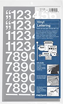 Chartpak Self-Adhesive Vinyl Numbers, 1 Inch High, White, 44 per Pack (01136)