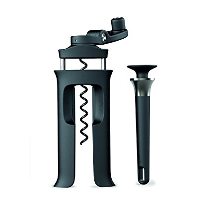 Joseph Joseph 20092 BarWise Bottle Opener Gift Set Easy-Action Winding Corkscrew Wine Opener Any-Way Magnetic Bottle Opener 360 Degree Opening Edge Cap Catcher, 2-piece, Gray