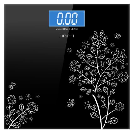 Hippih 400lb / 180kg Electronic Bathroom Scale with Tempered Glass Balance Platform and Advanced Step-On Technology, Digital Weight Scale has Large Easy Read Backlit LCD Display A-002