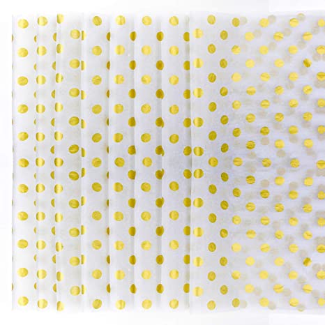 Teemico 50 Sheets Polka Dots Tissue Paper Gold Foil Dot Wrapping Paper Metallic Wrapping Tissue Paper Polka Dot Gift Bags Wrapping Paper, 20x 28 inches