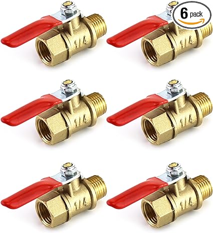 QWORK Ball Valve, 6 Pack 1/4" Heavy Duty Brass Ball Valve Shut Off Switch, 1/4" Male x Female NPT Thread Pipe Fitting Air Compressor Shut Off Valve