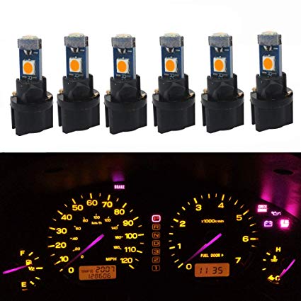 WLJH T5 LED Light Bulb PC74 37 3-3030SMD Canbus Error Free Instrument Cluster Panel Dash Lights with Twist Socket(6 Pack,Yellow)