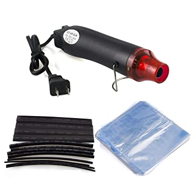 Heat Gun, URBEST Mini Hot Air Gun 300W Handheld Multi-Purpose Electric Heating US Plug Tool for DIY Craft with 40Pcs Heat Shrink Tubing and 50Pcs Shrink Wrap Bags (Black Heat Gun)