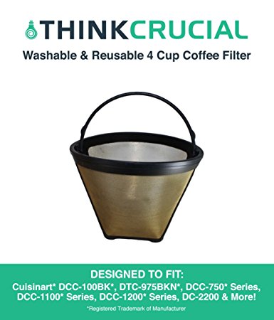 Cuisinart GTF-4 GTF4 Gold Tone Washable & Reusable Coffee Filter for Cuisinart 4-Cup Coffeemakers; Designed & Engineered by Crucial Coffee