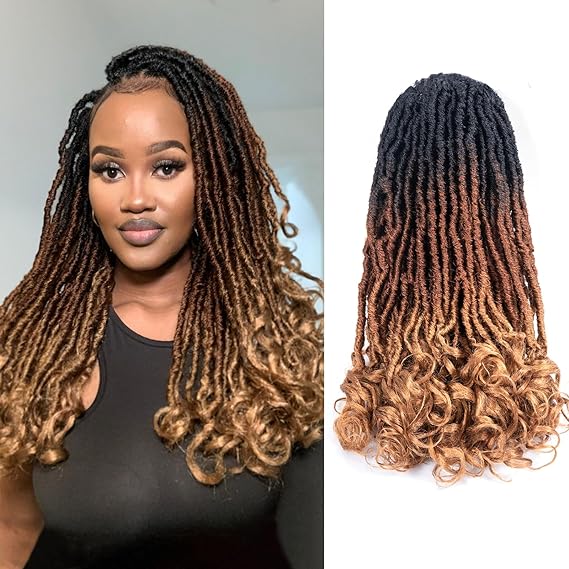 Toyotress French Curl Locs Crochet Hair - 18 Inch 8 Packs Ombre Brown 3 Tones Crochet Faux Locs With Curly Ends, Long Pre-Looped Soft Locs Braiding Hair Extensions (18 Inch, OT30/27-8P)