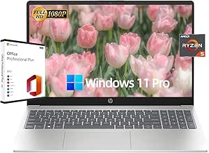 HP 15.6-inch Laptop Computer for Business - Windows 11 Pro, with Microsoft Office Lifetime License, FHD Display, AMD Ryzen 5-7520U, 16GB LPDDR5 RAM, 512GB SSD, Webcam, Wi-Fi 6, Fast Charge