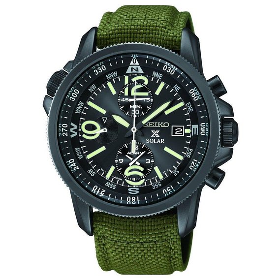 Seiko SSC295P1 Prospex Men's Solar Military Alarm Chronograph 100m Water Resistant,SSC295