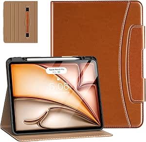 MoKo Case for iPad Air 13 Inch M2 2024 & iPad Pro 12.9 2022/2021 with Pencil Holder, Premium Leather Folio Stand Cover for iPad Air 13 Inch/iPad Pro 12.9 Inch 6th/5th Gen, Brown