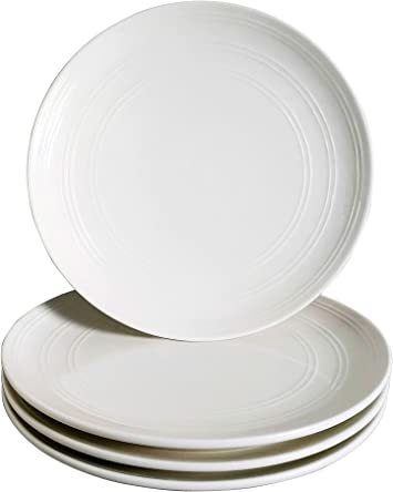 Kota Japan Elegant 10.2 Inch Embossed Fine Porcelain Ceramic Dinner Steak, Salad, Pasta Plate Dinnerware Dish Set. Service for 4. Chip Resistant, Dishwasher & Microwave Safe!