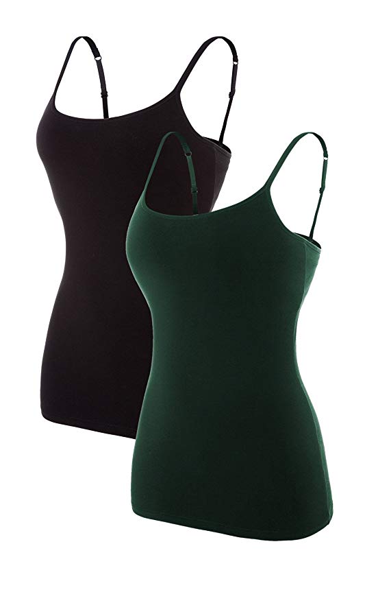 ATTRACO Women's Cotton Camisole Shelf Bra Spaghetti Straps Tank Top 2 Packs