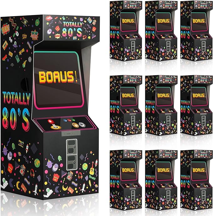 Outus 8 Pieces 80s Party Favor Boxes Video Game Candy Novelty Centerpiece Hip Hop Boxes 1980s Theme Birthday Party Decorations Three Dimensional Arcade Supplies