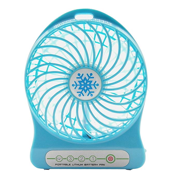 TrendBox Mini Portable USB Rechargeable Fan 3-Level Speed Adjustable Electric Cooling Laptop Computer with LED Light - Blue
