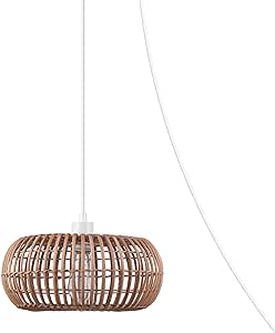 Globe Electric 65939 1-Light Plug-in or Hardwire Pendant Lighting, Rattan Shade, White Socket, Bulb Not Included