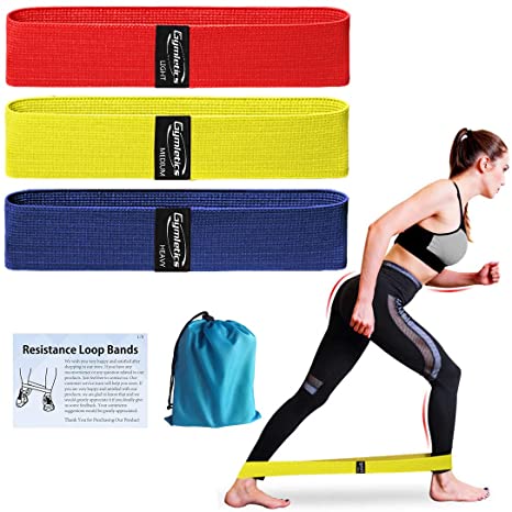 Gymletics Exercise Resistance Bands Loop, Fabric Non Slip Booty Bands Workout Bands, 3 Pack Fitness Bands for Activate Glutes, Thigh, Legs and Butt, with Carry Bag and Exercise Booklet