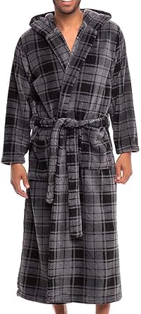 Alexander Del Rossa Men's Soft Plush Fleece Hooded Bathrobe, Full Length Long Warm Lounge Robe with Hood