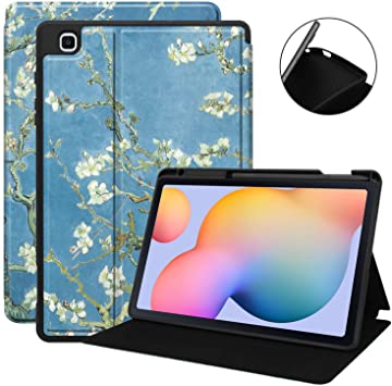 KuRoKo Galaxy Tab S6 lite 10.4 Sleep Case with Pen Holder- Ultra Slim TPU Backshell Folio Stand Cover with Multi-Viewing Angles for Galaxy Tab S6 lite 10.4 SM-P610/P615 (Apricot Flower)