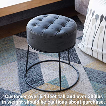 Art Leon Small Round Ottoman Stackable Footstool Leather Pouf Ottoman Foot Rest for Living Room,Vanity,Dorm,Apartment,Gray
