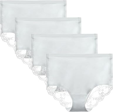 Women's 4 Pack Combed Cotton Lace Coverage Full Rise Seamless Brief Panty Underwear