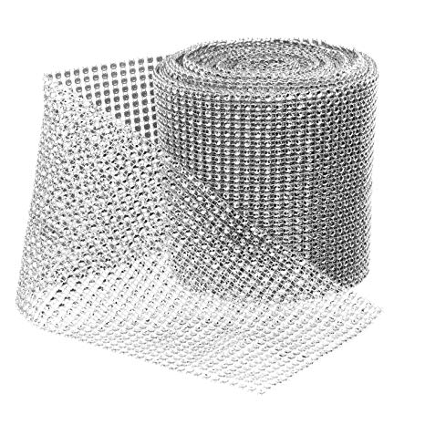 Royal Imports Silver Rhinestone Ribbon Diamond Bling Sparkle Wrap Bulk DIY Roll Event Decorations, Wedding Cake, Bridal/Baby Shower, Birthdays, Arts & Crafts Vase & Party Decorations - 30 Ft - 1 Roll