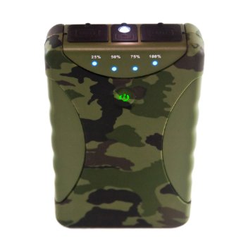 SadoTech 10400 mAh Dual USB Portable Charger for All USB Devices is Weatherproof, Shockproof, Dustproof with Bright LED Flashlight, Military Grade (MIL-STD-810G Tested & IP 54 Rated), for Samsung Galaxy S5, S4, S3, S2, Note 3, Note 2, iPhone 5, 5S, 5C, 4S, 4, iPad Air, 4, 3, 2, Mini 2, HTC One, Droid DNA, Motorola ATRIX, Thunderbolt, Incredible, EVO, Moto X, Nexus 4, 5, 7, 10, Google Glass, LG Optimus - Green Camouflage