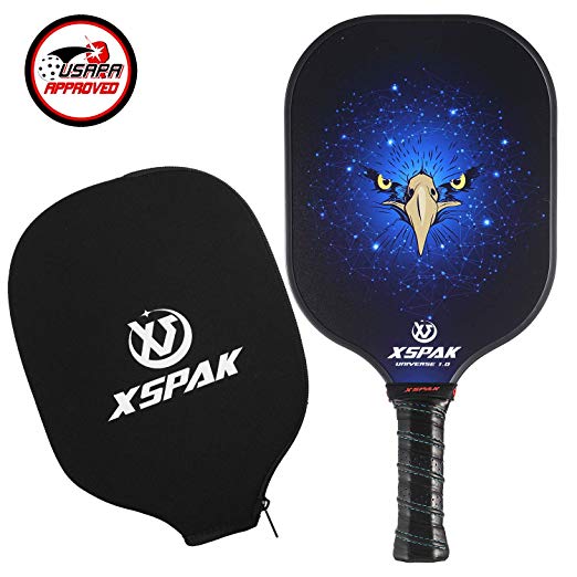 XS XSPAK Pickleball Paddle - Lightweight Graphite/Carbon Fiber Face & Polypropylene Honeycomb Composite Core Paddles Including Racket Cover, Meets USAPA Specifications