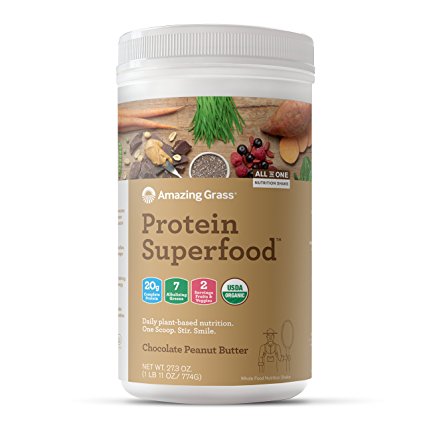 Amazing Grass Organic Vegan Protein Superfood Powder, Flavor: Chocolate Peanut Butter, 18 Servings, 27.3oz