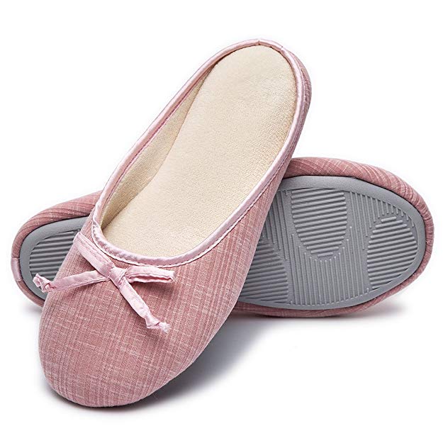 Cozy Niche Women's Comfort Knitted Memory Foam House Shoes Ballerina Slippers w/Indoor Outdoor Rubber Sole