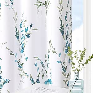 MYSKY HOME Floral Curtains 108 Inches Long for Living Room Patio Thermal Insulated Light Filtering Privacy Protection Curtains Bedroom Leaf Print Classical Drapes Grommet Top, 2 Pieces, Sage