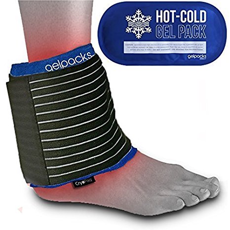 Gelpacksdirect Reusable Hot/Cold Gel Ice Pack with Compress Ankle Wrap - Fast & Lasting Pain Relief