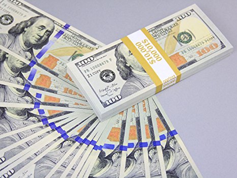 PROP MONEY Real Looking New Style Copy $100s FULL PRINT Stack - Total $10,000 for Movie, TV, Videos, Advertising & Novelty