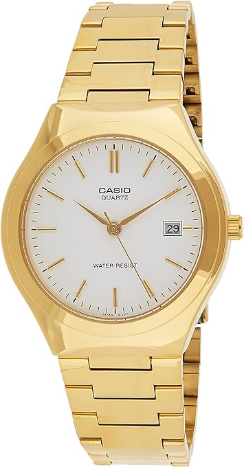 Casio Mens Stainless Steel Analog Watch Gold w/White Dial Batons - MTP-1170N-7A