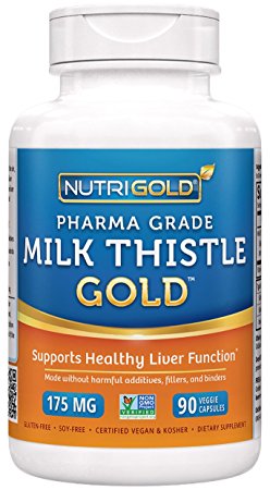 NutriGold Milk Thistle Extract - Pharma Thistle GOLD, 30 to 70:1 Extract with 80% Silymarin (#1 Pharmaceutical Grade Liver Support Supplement for Liver Detox and Cleanse) 90 Vegetarian Capsules