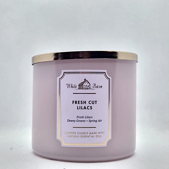 Bath and Body Works, White Barn 3-Wick Candle w/Essential Oils - 14.5 oz - 2021 Core Scents! (Fresh Cut Lilacs)