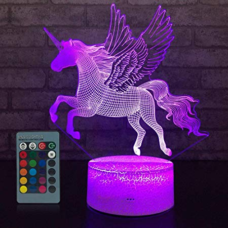 JMLLYCO Unicorn Light Unicorn Lamp Kids Night Light 16 Colors Change with Remote Control Optical Illusion Bedside Lamps As a Gift Ideas for Boys and Girls Birthday Gifts