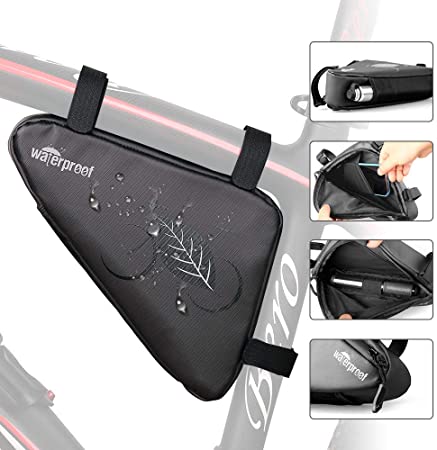 AutoWT Bike Triangle Frame Bag, Bicycle Storage Front Tube Bag Cycling Water Resistant Saddle Pouch Strap On Bike Accessories Tool Accessible Pack with Nylon Mesh Pocket for Road Mountain Bike Ridin